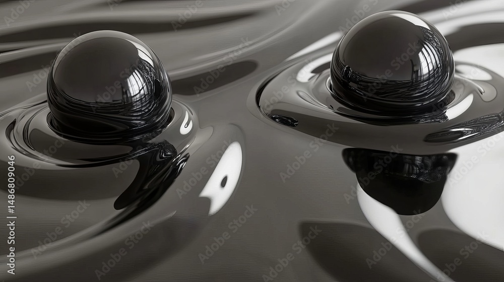 Aufkleber abstract black spheres floating on dark liquid surface elegant modern design 3d render digital art b