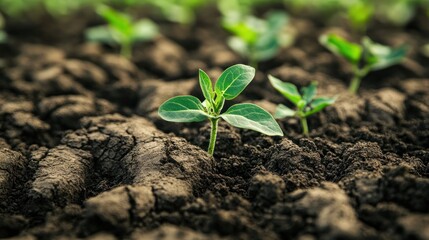 New Life Emerging from the Earth: Young Plants Thriving in Rich Soil