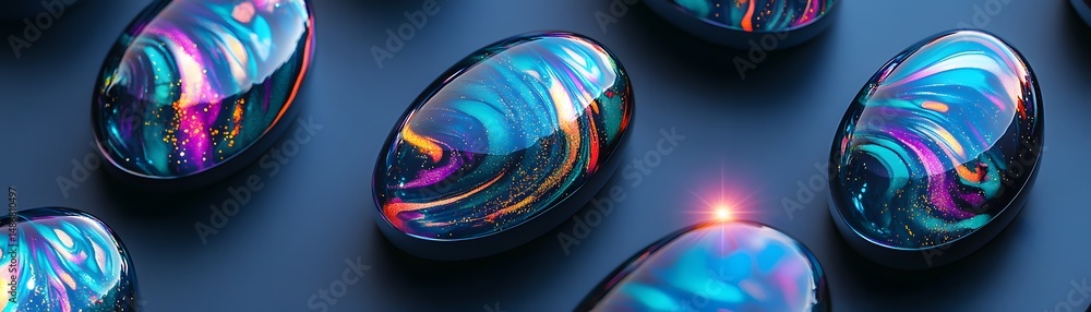 Poster abstract design of multiple colorful oval shapes.