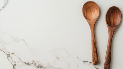 Wooden spoons on marble culinary still life photography