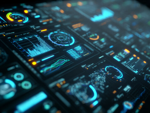 Futuristic Dashboard Design: Interactive Digital Analytics Interface for Real-Time Data Visualization - Powered by Adobe