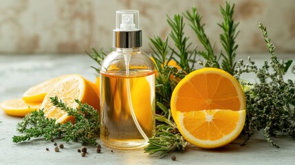 Citrus and herb infused spray bottle arrangement.