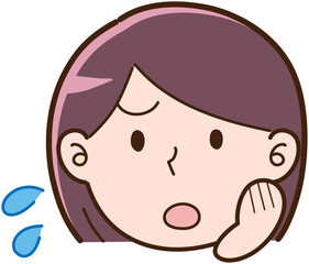 シンプルな手描きの女性の顔のイラスト（困った表情）