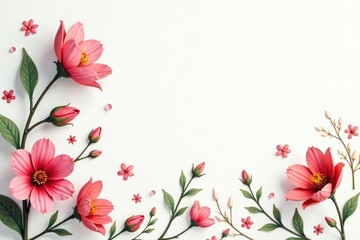 Naklejka premium Delicate, small-scale floral print on white background, blossom, pastel