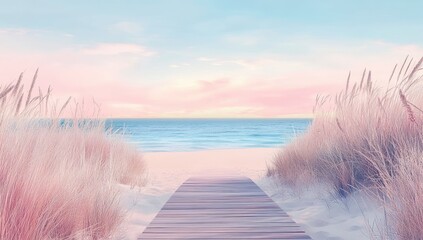 Pastel beach path at sunrise (2)
