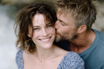Fototapeta premium Romantic Couple Kissing Happy Relationship Love Affection Outdoors
