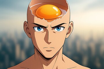 Egghead anime illustration with yolk as a brain