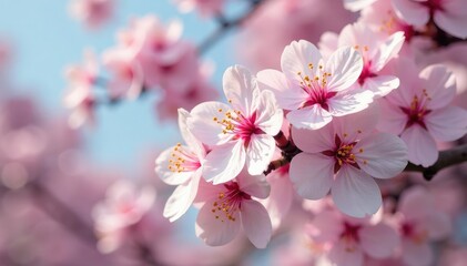 Fototapeta premium Vibrant full bloom sakura, densely packed petals, white and pink , japanese, bright, pattern