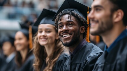 Fototapeta premium Multiracial graduates smiling, success and diversity in education concept. High quality