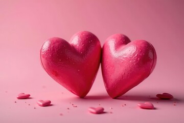 Obraz premium Close-up of two intertwined hearts, candy-colored, romantic setting , sweetheart, lovely