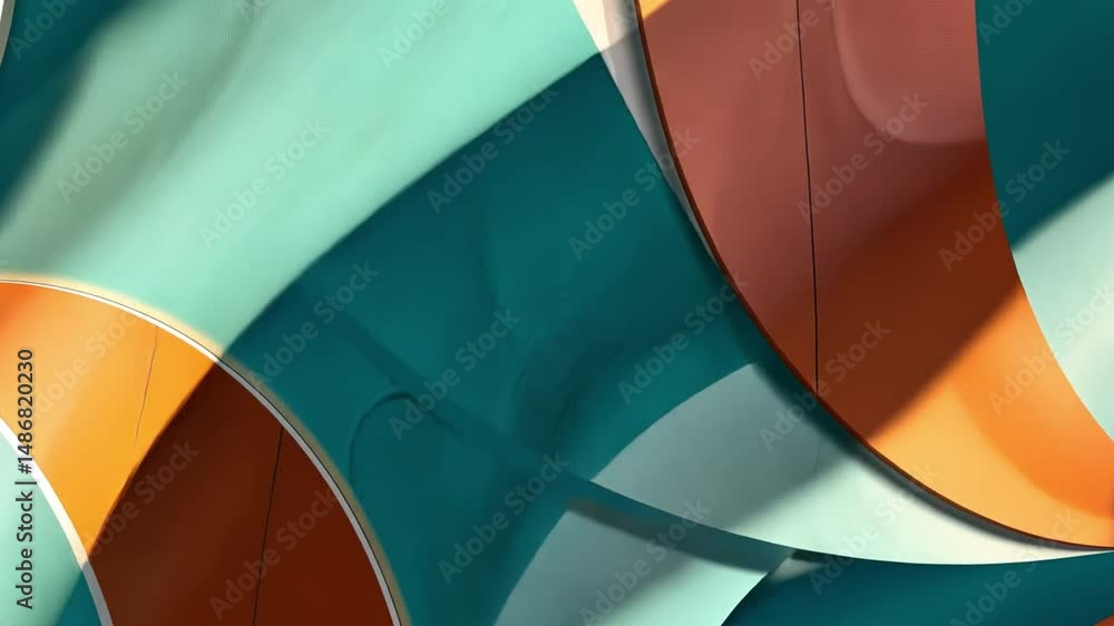 Poster vibrant abstract design featuring modern curved shapes in teal and orange, creating dynamic interpla