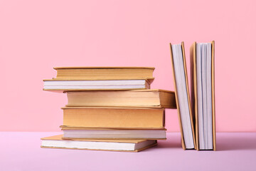 Many books on colorful background