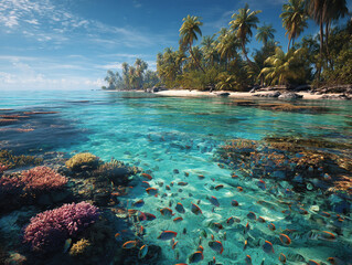 Explore the Tropical Paradise: Vibrant Coral Reefs and Underwater Life at Exotic Island Getaway