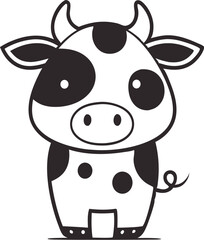 Fototapeta premium Cute cartoon cow with black spots and big eyes, symbolizing farm life.