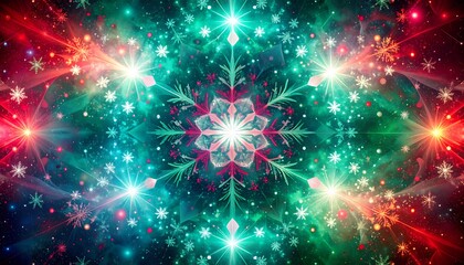 Sparkling snowflake nebula dances with festive colors