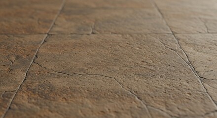 Obraz premium Brown tiled floor with a textured surface and visible grout lines. The tiles are square-shaped with a textured design and color variation.