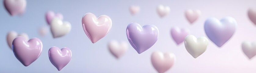 Fototapeta premium Pastel-colored hearts in a soft, ethereal setting.