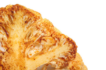 Grilled cauliflower steak on white background, closeup