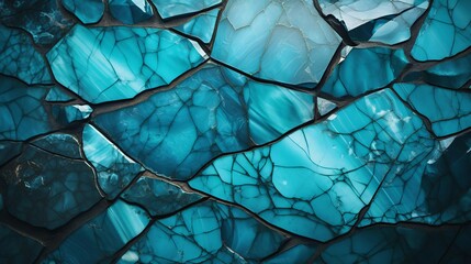 A turquoise stone's surface, a canvas of aqua tones, exhibits mesmerizing blue hues and crackled patterns, with cracks adding depth and texture.