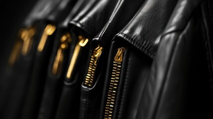 Black leather jackets with gold zippers fashion apparel detail