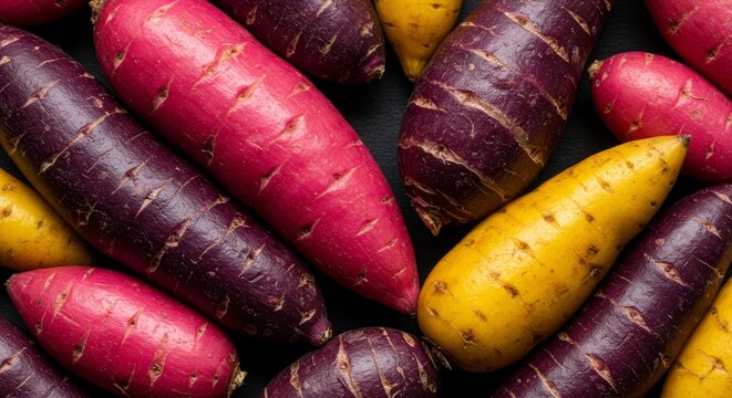 Colorful and vibrant ulluco root vegetables creating an abstract background
