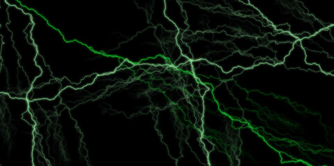 A dramatic lightning bolt streaks across the night sky. lightning bolts against dark sky raw power and beauty of nature. An eye-catching and dynamic green light abstract background. 