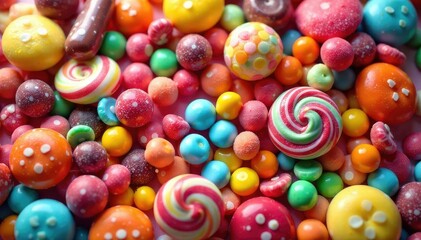 Fototapeta premium Colorful candy buffet overflowing with sweets, lollipops, chocolates, and gummies , sprinkles, nougat