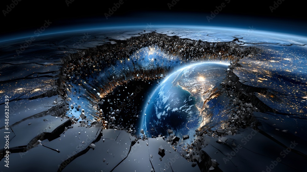 Poster unique planet with a distinctive hole in the middle displaying an intriguing surface texture