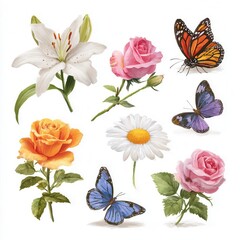 Colorful flowers and butterflies illustration