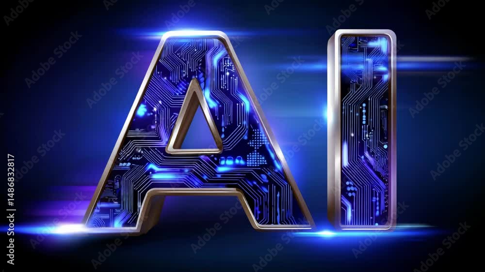 Poster artificial intelligence technology with glowing blue light circuit board digital design ai letters