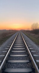 Fototapeta premium Railroad tracks stretching into a vibrant sunset