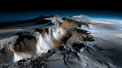 Majestic mountain range captured at night after a powerful earthquake with tremors nearby