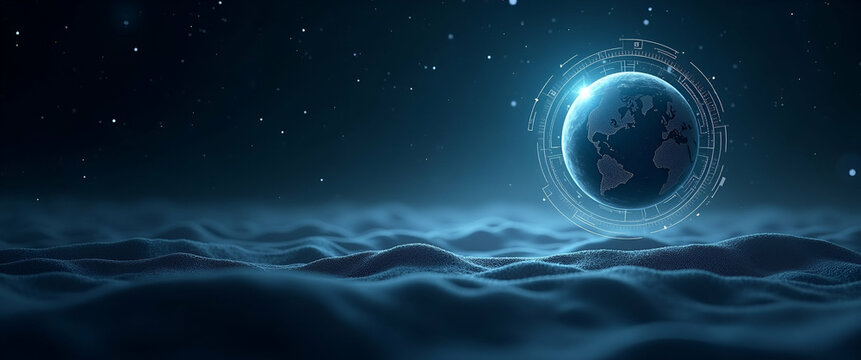 Futuristic Minimalist Wallpaper Design: Extraterrestrial Intelligence, Advanced SETI Research, Alien Signal Analysis, Cosmic Communication, Photo Stock Concept with Expansive Empty Space.