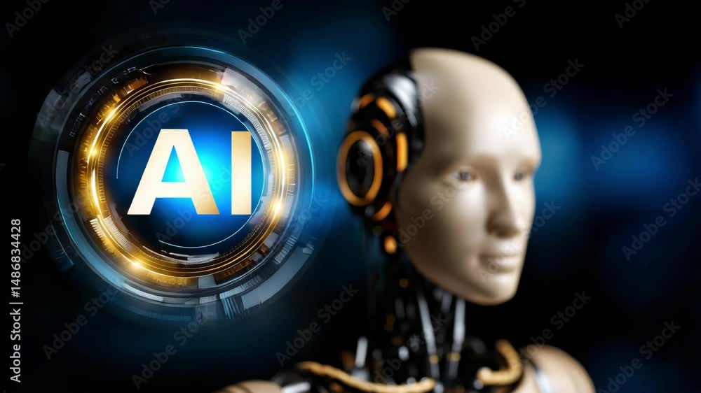 Aufkleber futuristic artificial intelligence robot with glowing digital interface and innovation in technology