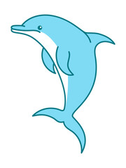 Cute cartoon dolphin character in minimal blue design. Perfect for summer graphics, kids' illustrations, t-shirt prints, and ocean-themed projects