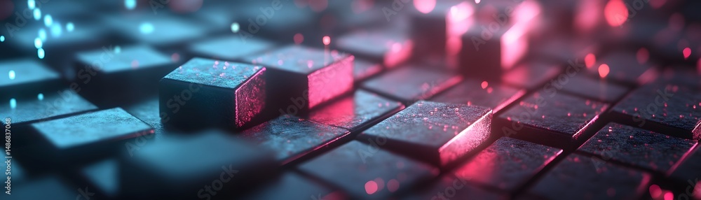 Aufkleber close-up view of abstract glowing square blocks.
