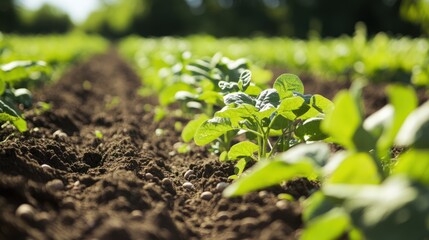 Vibrant Green Soybean Plants Growing in Rich Soil