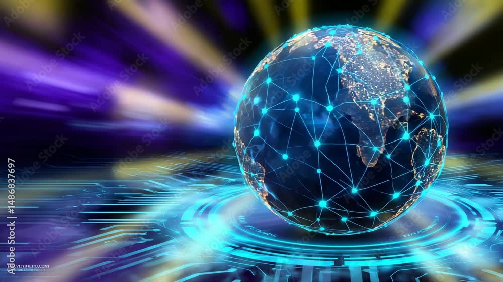 Aufkleber digital globe network connection technology earth with glowing city lights and global digital