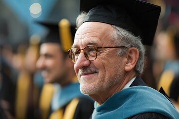 Fototapeta premium Happy mature professor smiling at graduation ceremony. High quality