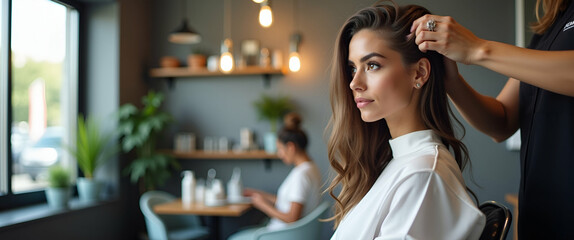 Elevate Your Hair Care Experience: A Modern Salon's Pampering Approach to Scalp Relaxation and Fashionable Restyling in a Hygienic, Stylish Environment - Photo Stock Concept