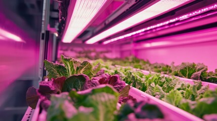 Indoor Vertical Farming: Growing Lettuce Under Pink LED Lights