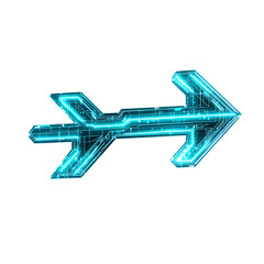 Futuristic Arrow with Digital Overlays in Neon Cyan Isolated on Transparent Background