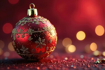 Close-up of a single, ornate Christmas ball ornament with glittering details , vintage, celebration, classic