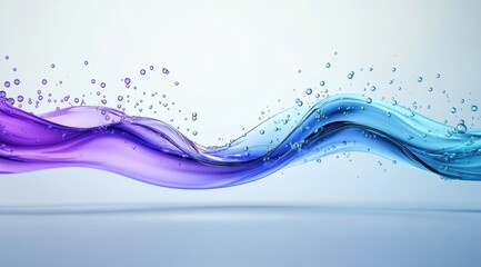 Abstract flowing purple and blue liquid waves with bubbles