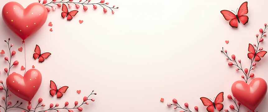 Mothers Day Hearts and Butterflies Border Frame: Affectionate Hearts and Graceful Butterflies Framing Loving Space for Heartfelt Messages - Perfect for Mother's Day!