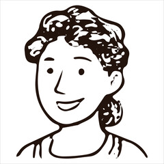 Hand-drawn sketch of a barista's face with a hat, ideal for cafe and hospitality designs. Black and white vector style, perfect for coffee culture and service branding