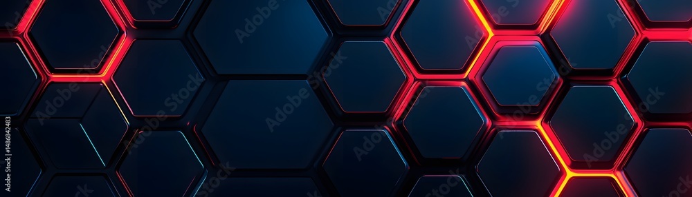 Poster abstract geometric pattern of glowing hexagons.