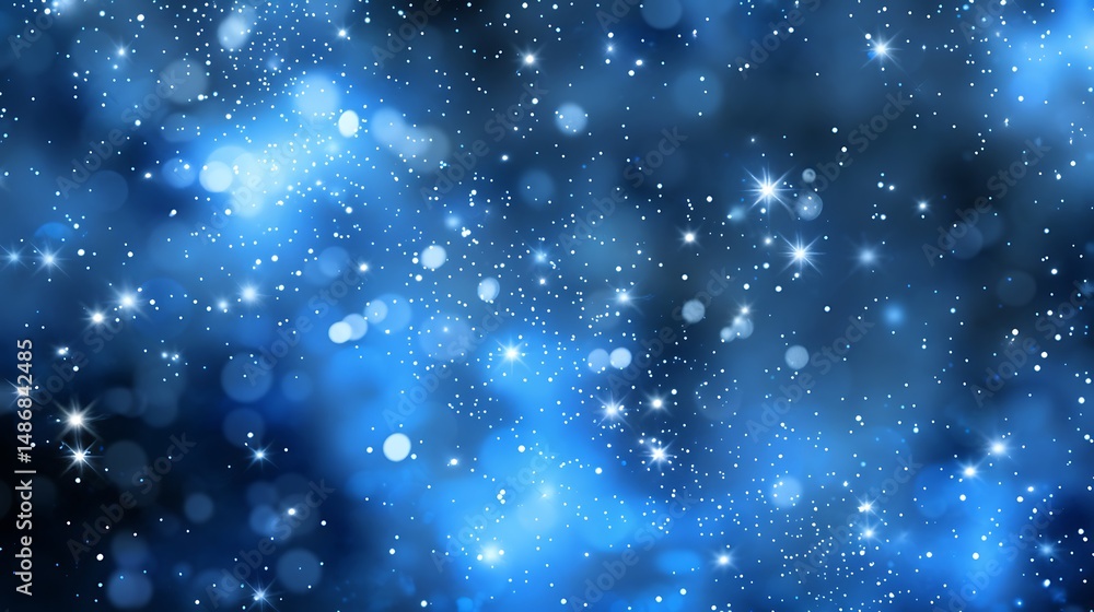 Poster abstract blue space background with shining stars and bokeh effect