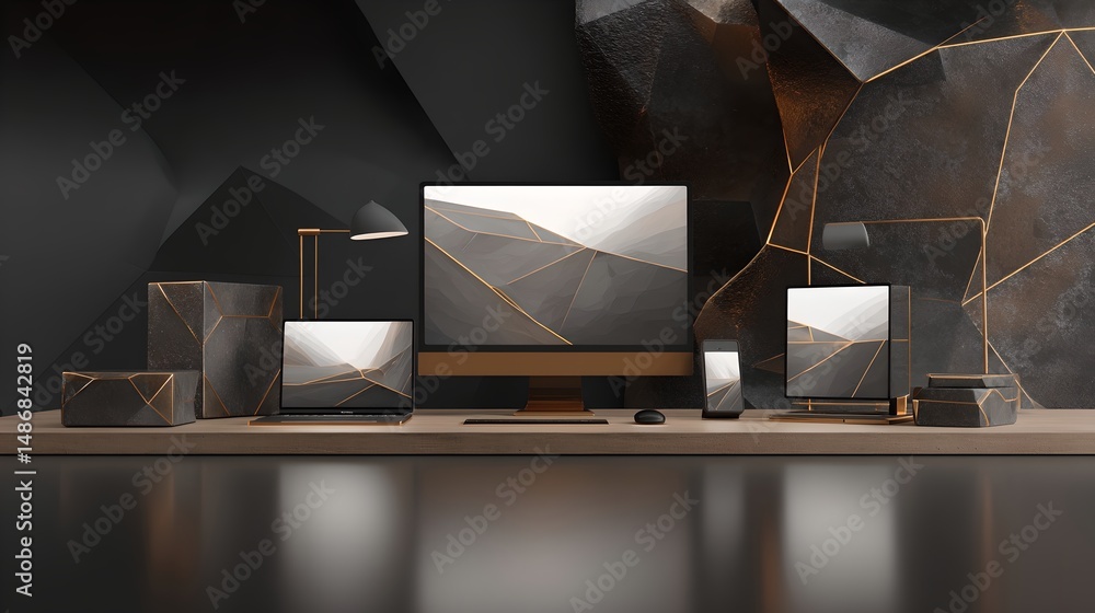 Poster workstation setup with computer, speakers, and monitor for enhanced productivity and focus