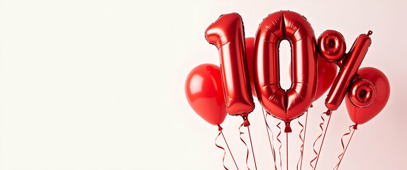 Letters red ten percent balloons with isolated against transparent background sale decoration and discount concept concept as Red 10% letters on balloons isolated on transparent background symbolizing